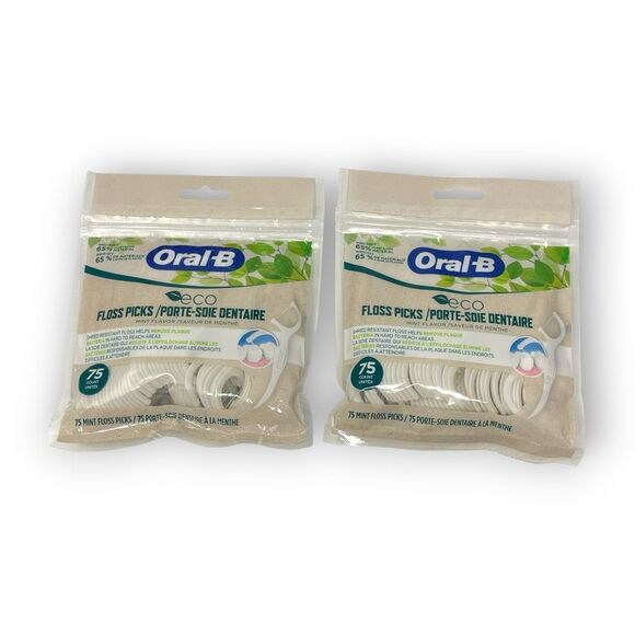 Oral-B Eco Floss Picks Mint Flavor 75 Count 2 bags/packs New - Picture 1 of 6